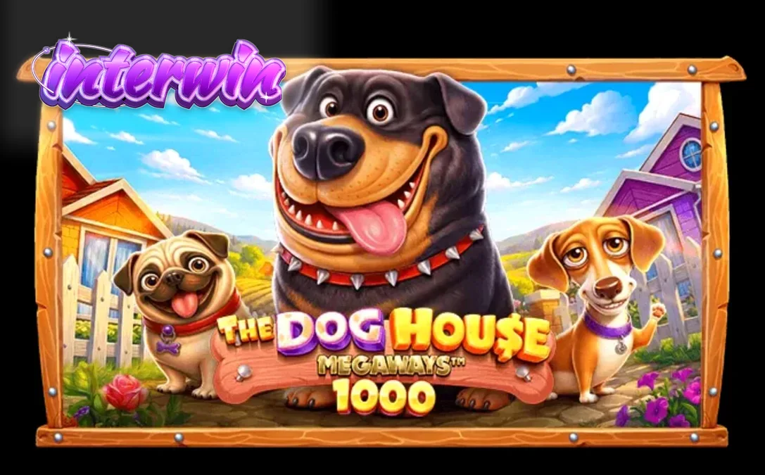Tampilan visual slot The Dog House Megaways 1000 dengan latar belakang pedesaan